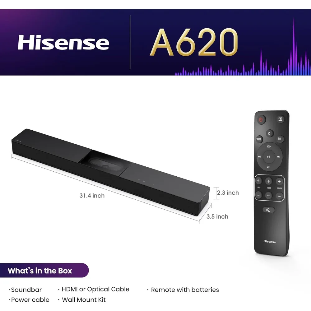 A620 2.1ch All-in-one Sound Bar со встроенным сабвуфером, 240 Вт, DTS Virtual: X, Dolby Dightal Plus, Bluetooth 5.3, Roku TV Ready