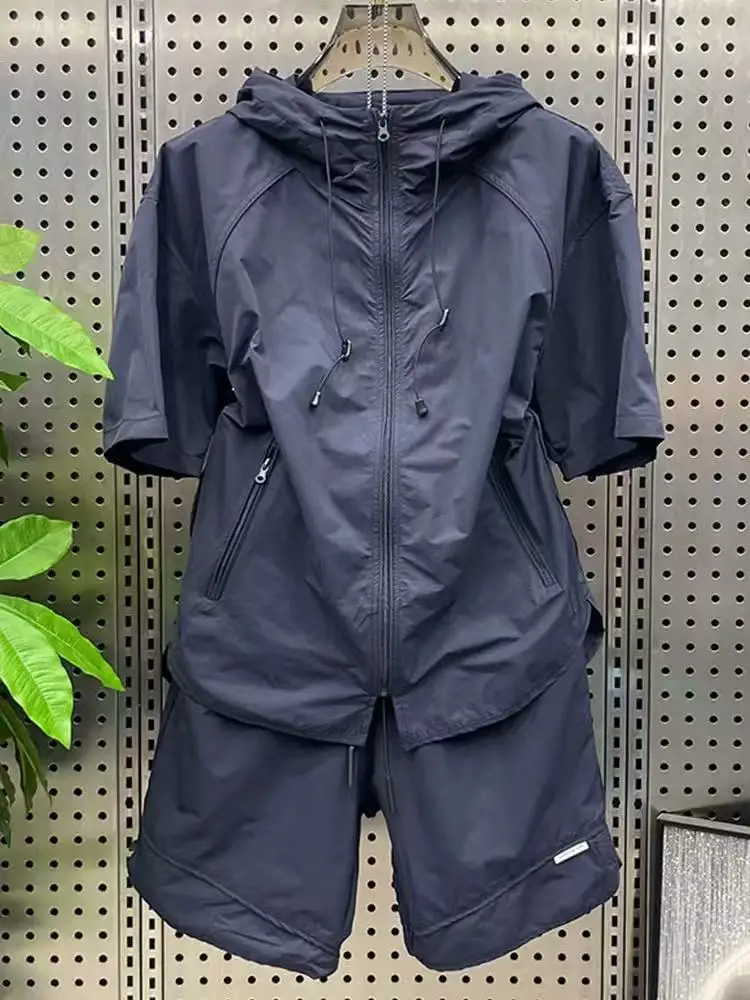 

Летний легкий дышащий быстросохнущий повседневный комплект для мужчин: свободная спортивная толстовка и шорты, модный комплект из двух предметов