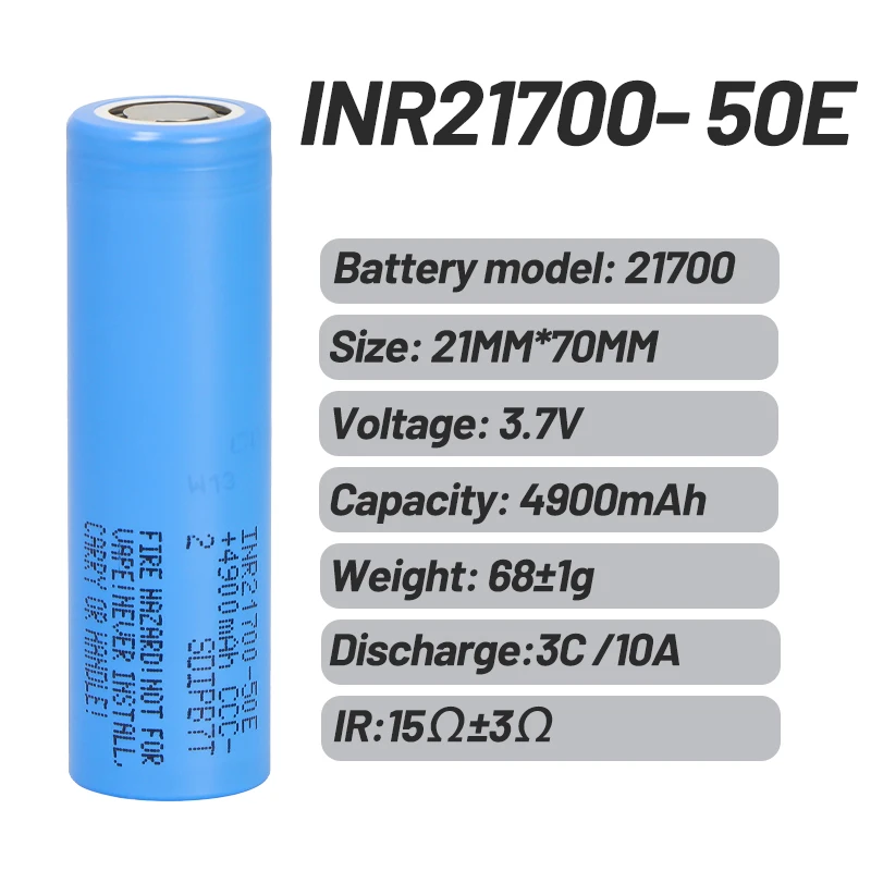 INR21700 50E 4900mAh 3.7V High Capacity Battery For Power Bank Flashlight scooter and daily portable electronics.