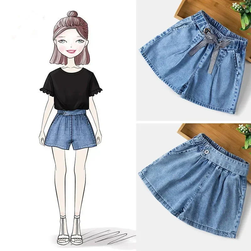 Shorts for Girls Blue All-match Children Denim Skirt Pants Fashion Jeans 2024 Summer Casual Teenage Short Pants 10 12 14 Years