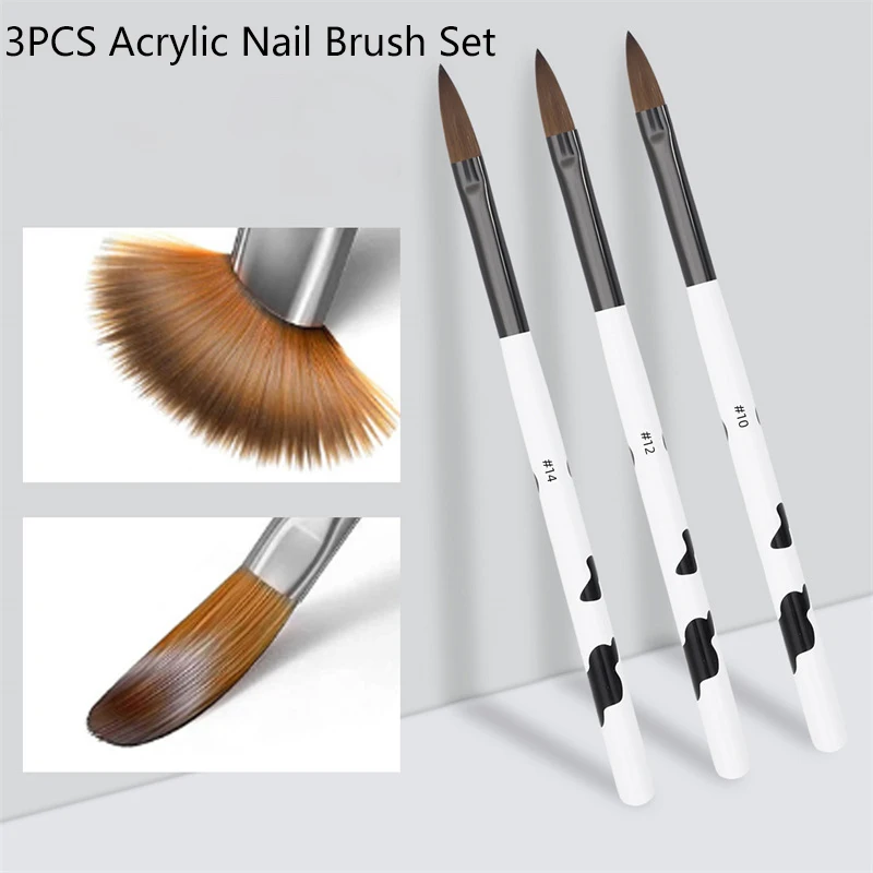 3 Sizes Nail Art Brush For Acrylic Liquid Powder Sculpture Carving Flower Pen Manicure 3D Drawing UV Gel Painting Tools