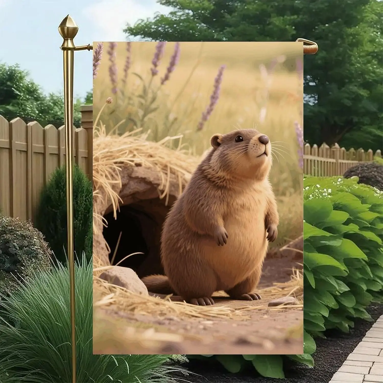 Linen Marmot Standing Alert Garden Flag for Outside 12x18 Inch Single Side Weatherproof Seasonal Yard Flag Banner Outdoor De jjp