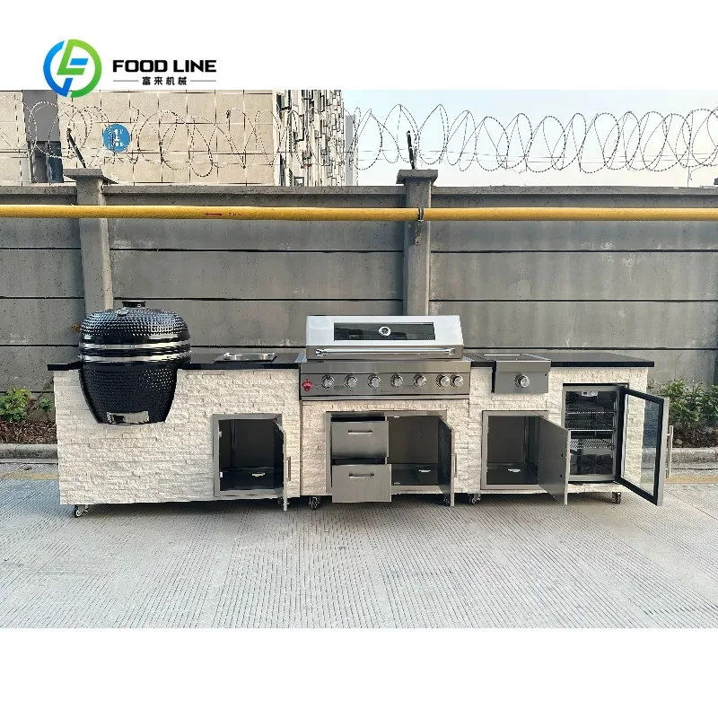 Customized Modern Outdoor Kitchen Set All-in-One Solution from Compact Grills to Deluxe Setups with BBQ Gas Grill Sink