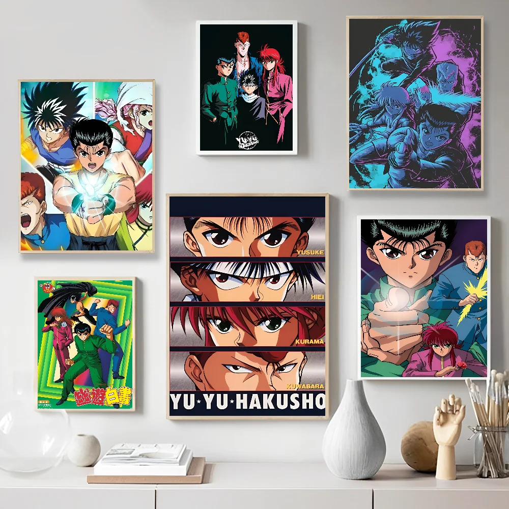 Anime YuYu Hakusho Vintage Posters Sticky Retro Kraft Paper Sticker DIY Room Bar Cafe Stickers Wall Painting Decor