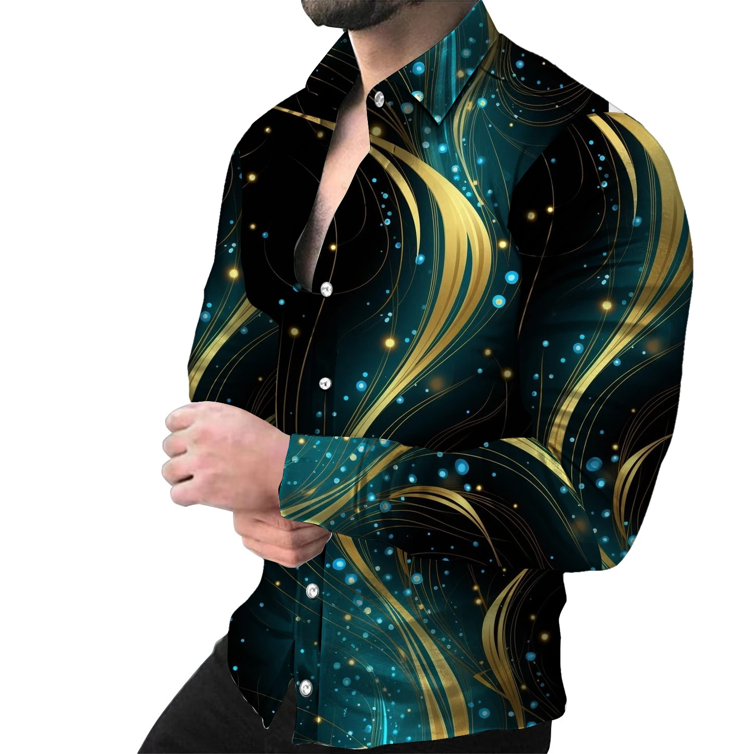 

Fashionable abstract printed men's casual button long sleeved shirt, spring and autumn men's clothing, men's top