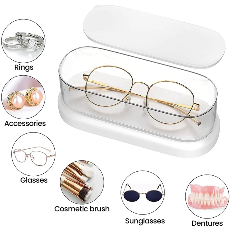 HOT-Ultrasonic Cleaning Machine, Crystal Clear Tank, Silver Cleaner For Ring, Wearing, Glasses, Cosmetic Brush, Watches