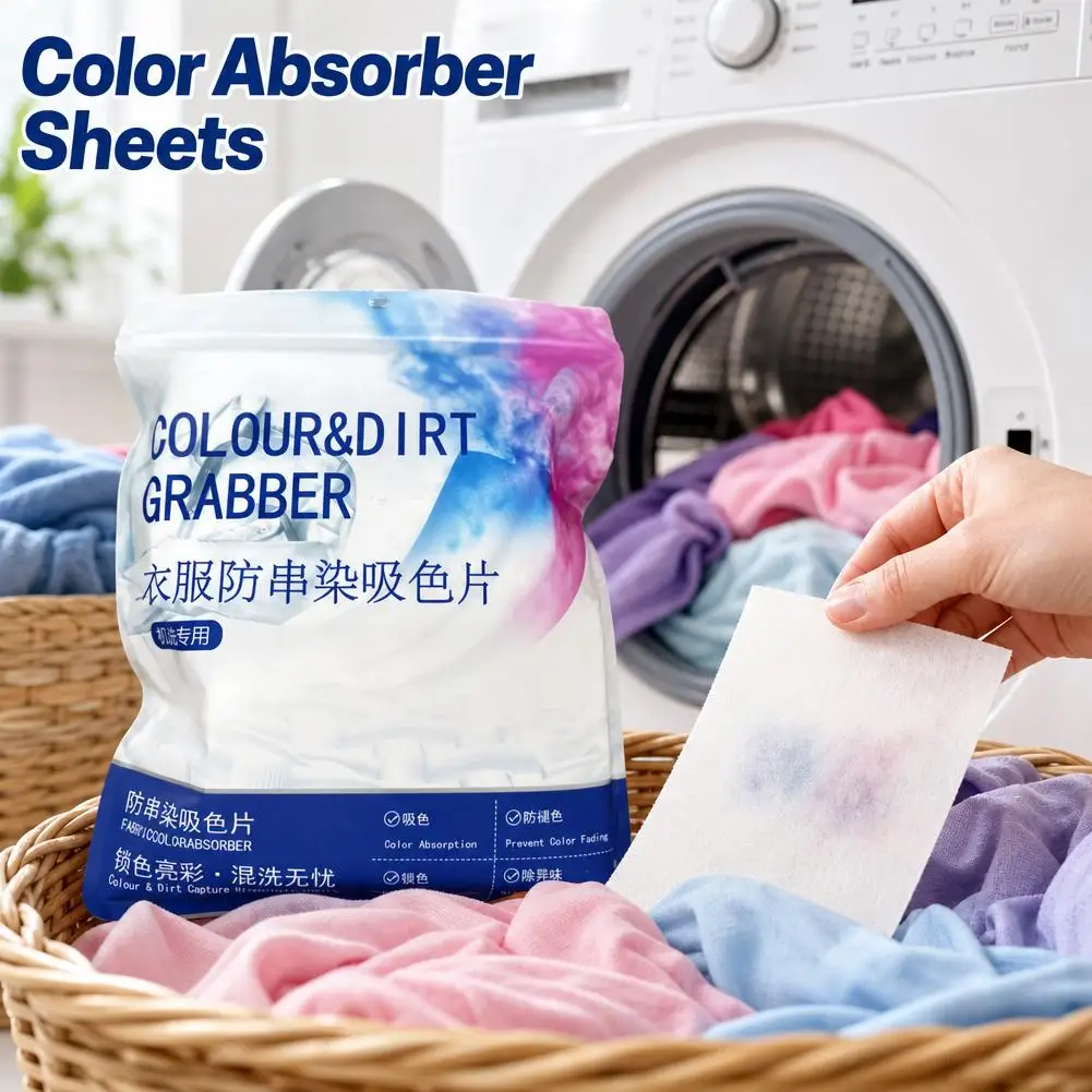 100pcs Laundry Dye Catcher Sheets Colour Dirt Grabber Polyester Anti Staining Clothes Washing Paper Color Absorber