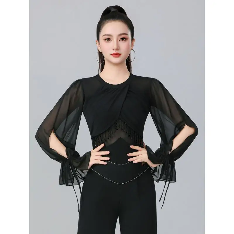 

2025 New Modern Dance Jacket Heavy Industry Design Long Sleeve Ballroom Dance Practice Clothes Latin Dance Leotard