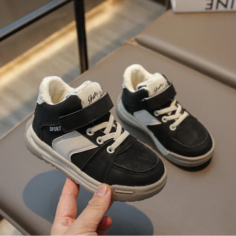 2023 Children Cotton Sneakers Fashion Winter Plush Warm Boys Girls Sports Shoes Causal Kids High-top Running Basketball Shoes