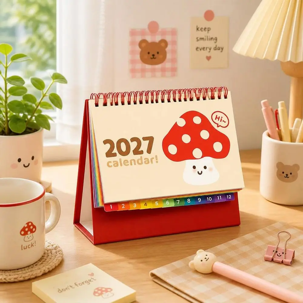 Paper Monthly Calendar Spiral Bound Monthly Layout Desk Planner Freestanding Cartoon Pattern Self-discipline Check-in Book