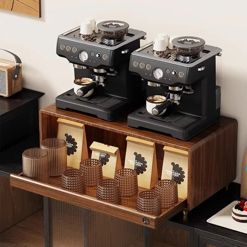 Solid wood cup storage rack desktop coffee machine kettle storage cabinet multi-layer dustproof water cup tea set