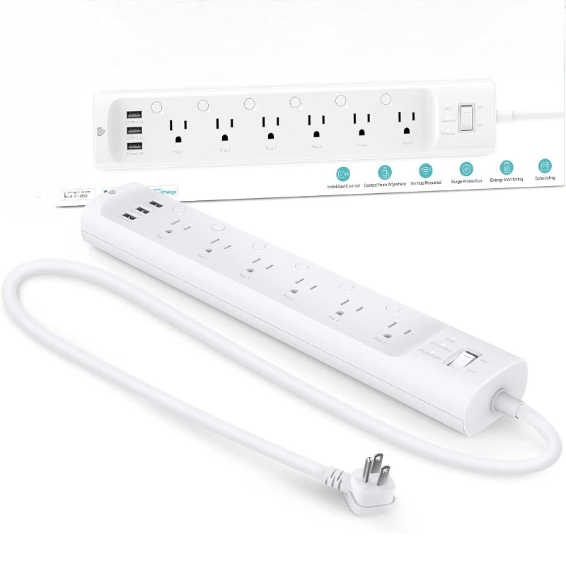 Plug Power Strip HS300, Surge Protector with 6 Individually Controlled Smart Outlets and 3 USB Ports, Works with Alexa