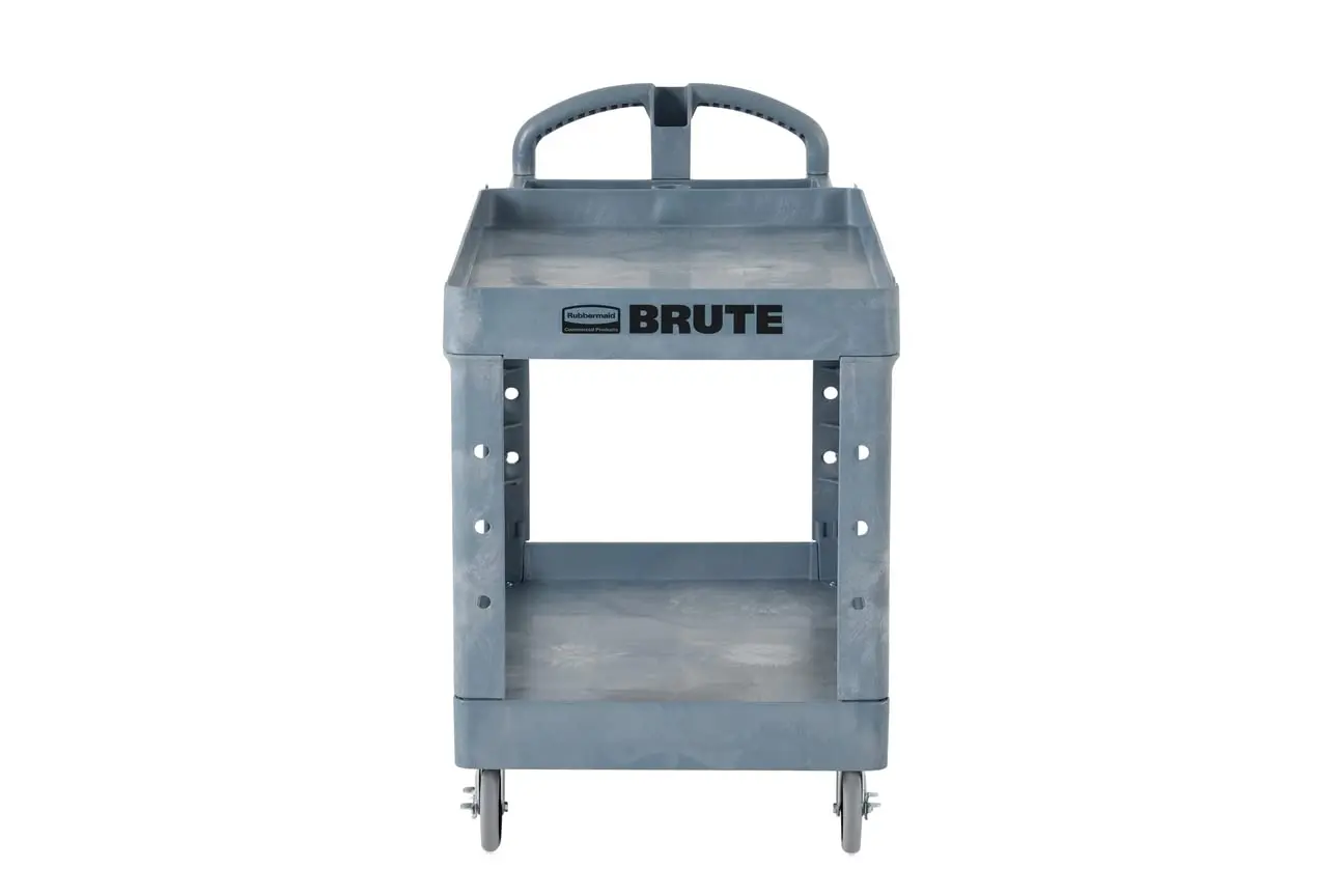 Commercial Products Brute Heavy Duty 2-Shelf Utility/Service Cart, Large, Lipped Shelves, Ergonomic Handle, 750 lbs.