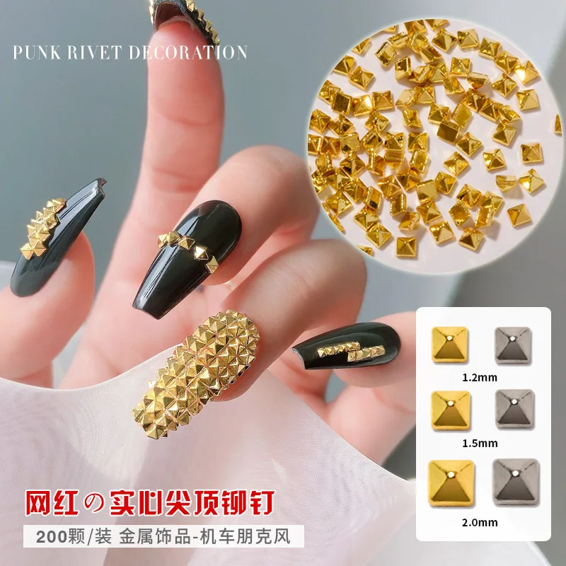 200PCS Punk Style Flat-back Metal Nail Art Rivet Pyramid-shaped Charms Studs Accessories For Manicure Nails Decoration Supplies