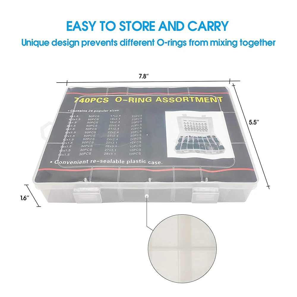 740Pcs Rubber O Ring Assortment Kits 24 Sizes Sealing Gasket Washer for Automotive Repair, Plumbing and Faucet, O-Rings