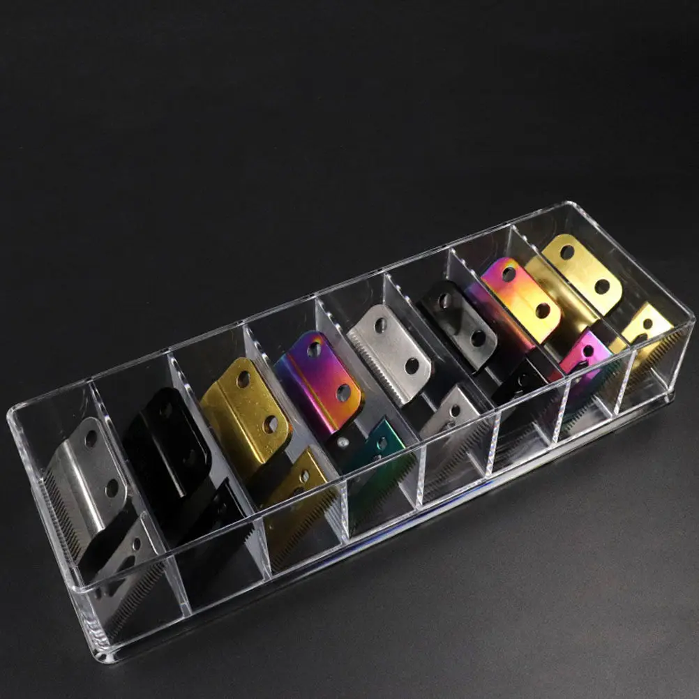 Hair clipper accessory storage box for home haircut users to keep clipper guards organized ABS transparent
