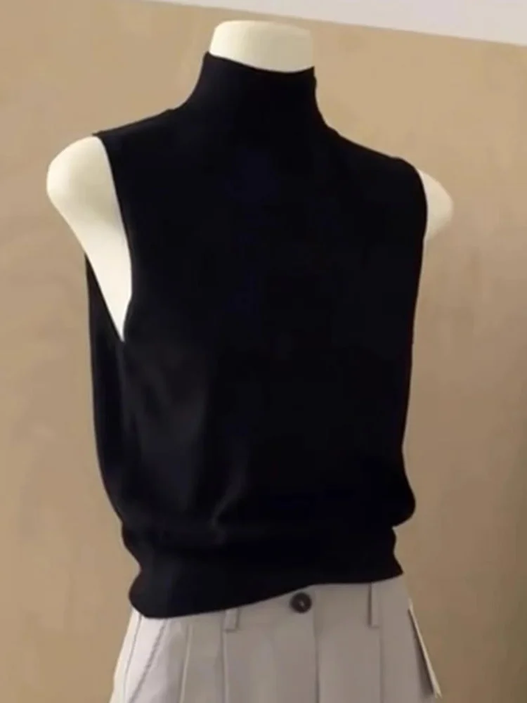 

Casual Sleeveless Vest High Collar Commute Top Versatile Beautiful Base Shirt Korean Style Loose Fit Summer Regular Thickness