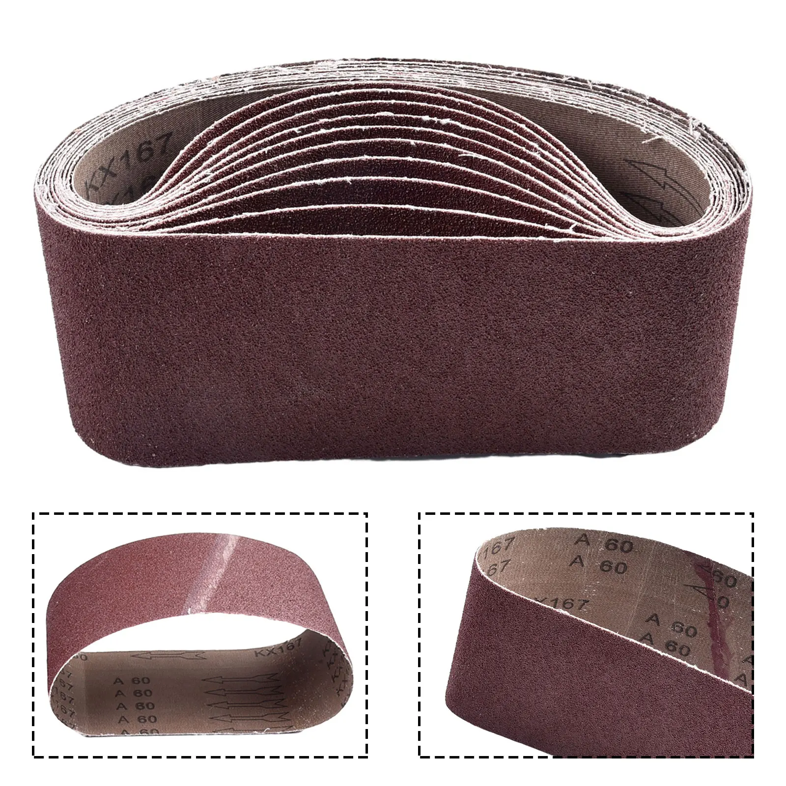 60 Grit Aluminum Oxide Sanding Belts 100x560mm 10 Piece Set for Belt Sanders Working on Wood Metal Plastic and Composite