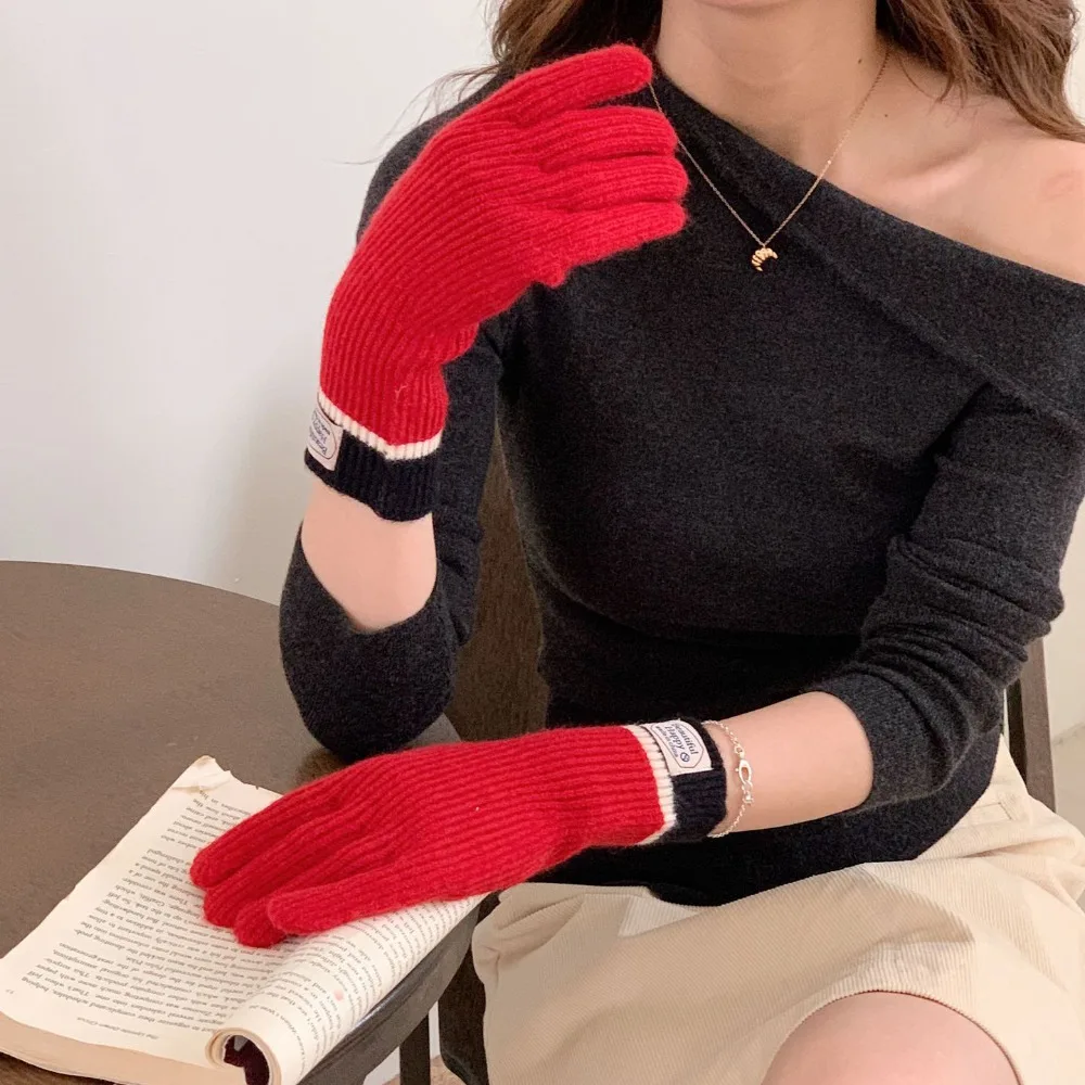 قفازات كاجوال طويلة الأصابع بلون سادة، قفازات شتوية تعمل باللمس، قفازات محبوكة مقاومة للرياح، ركوب الخيل في الهواء الطلق #1