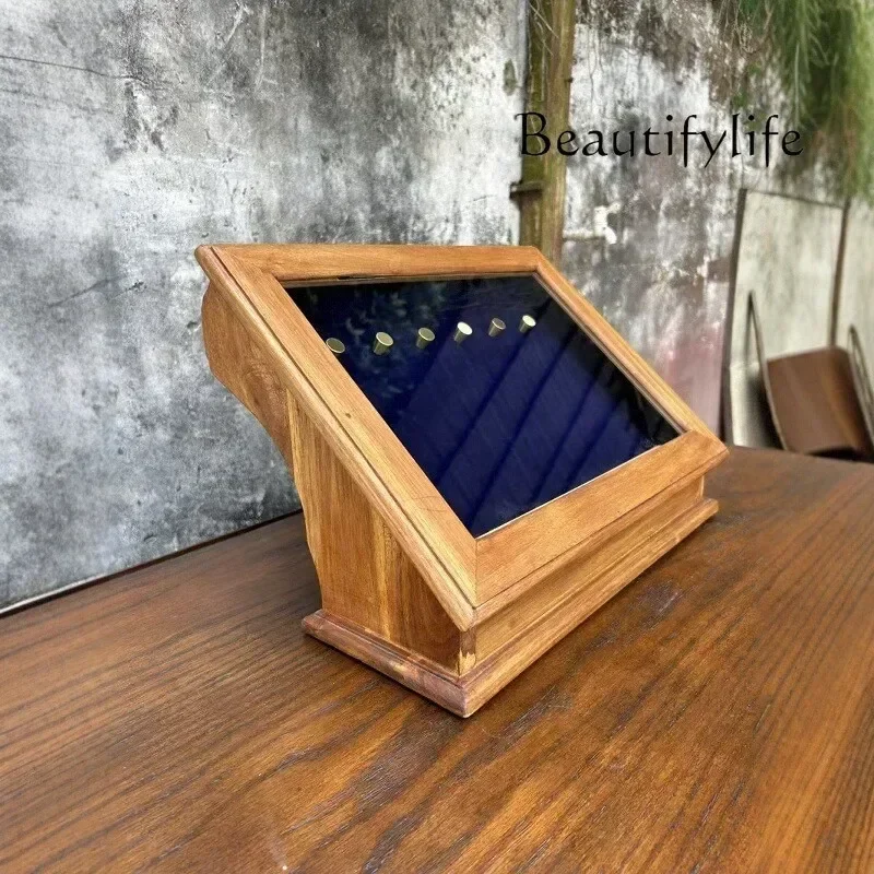 Y  Medieval Jewelry Box Solid Wood Retro Display Cabinet Ring Storage Box Mini Jade Display Box Square