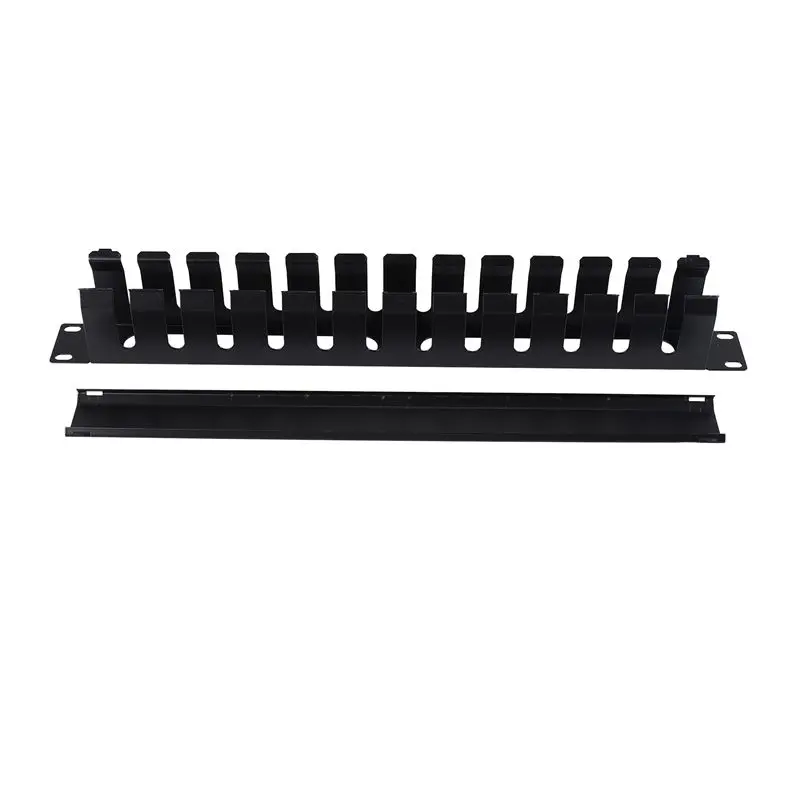 ABXF-1U Cable Management Horizontal Mount 19 Inch Server Rack , 12 Slot Metal Finger Duct Wire Organizer With Cover
