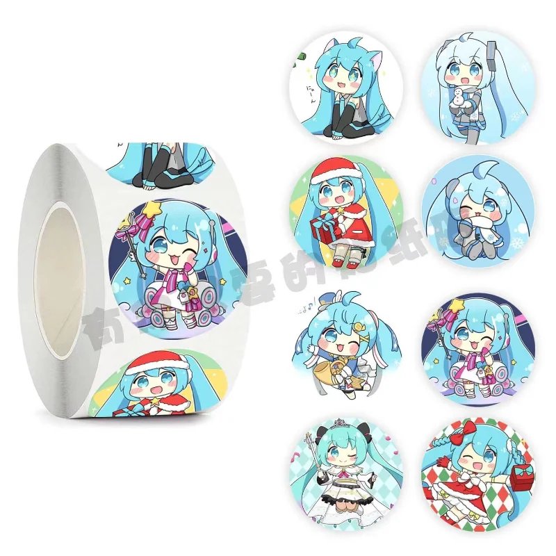 500 قطعة Hatsune Miku ملصق Kawaii ختم التسمية الزخرفية الكرتون الاطفال حفلة الحلوى ملصقات ديكور المغلف ختم سكرابوكينغ #2