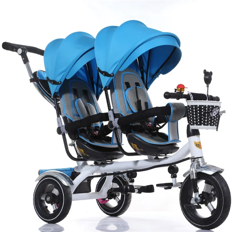 outlet child stroller good quality Twins baby tricycle bike double seat tricycle trolley baby bike for 6 month to 6 year