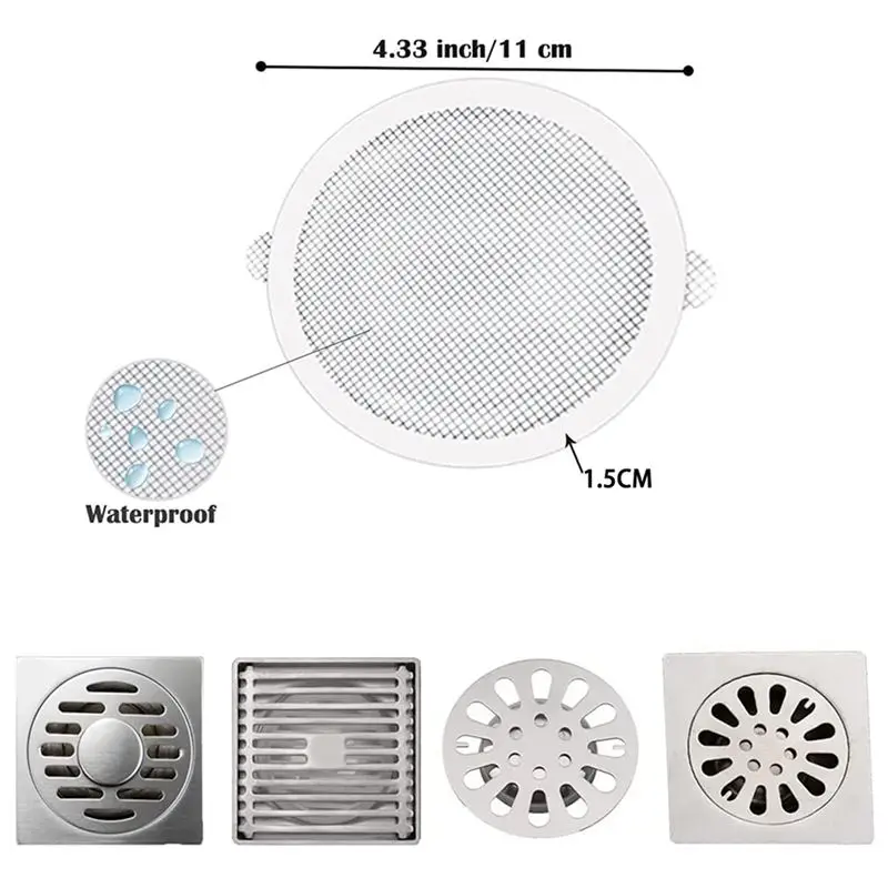 DT17 200 Pcs Disposable Shower Drain Hair Catcher Mesh Stickers Anti Clogging Floor Sink Strainer for Bathroom Kitchen