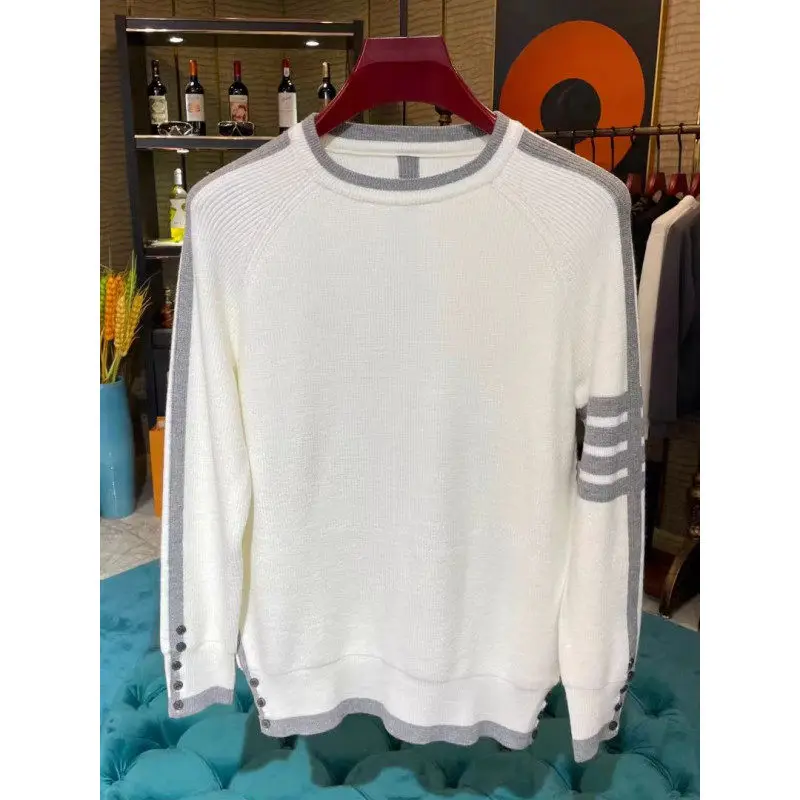 

Slim Fit Men's Knitwear Faionable Striped Sweater Casual Sle Korean Version Hong Kong Sle College Sle Spring Autumn W...