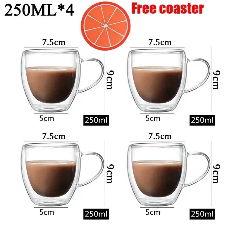 2-6 stücke Doppel-schicht Wand Transparent Tasse Kaffee Milch Trinken Becher Hohe Borosilikatglas Drink Hitzebeständige Haushalt büro