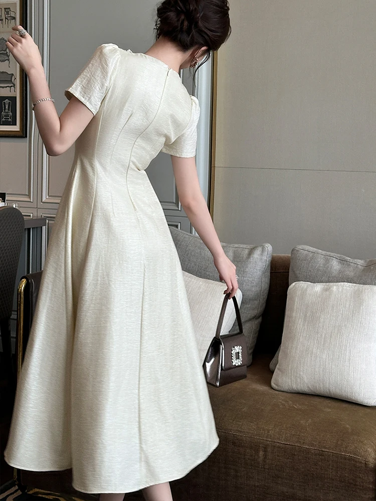 เกาหลีสไตล์ฝรั่งเศส Socialite PARTY Dress สําหรับผู้หญิงเพชรดอกไม้กระเป๋าพับ Swing Robe หญิงพรหม Vestidos Mujer