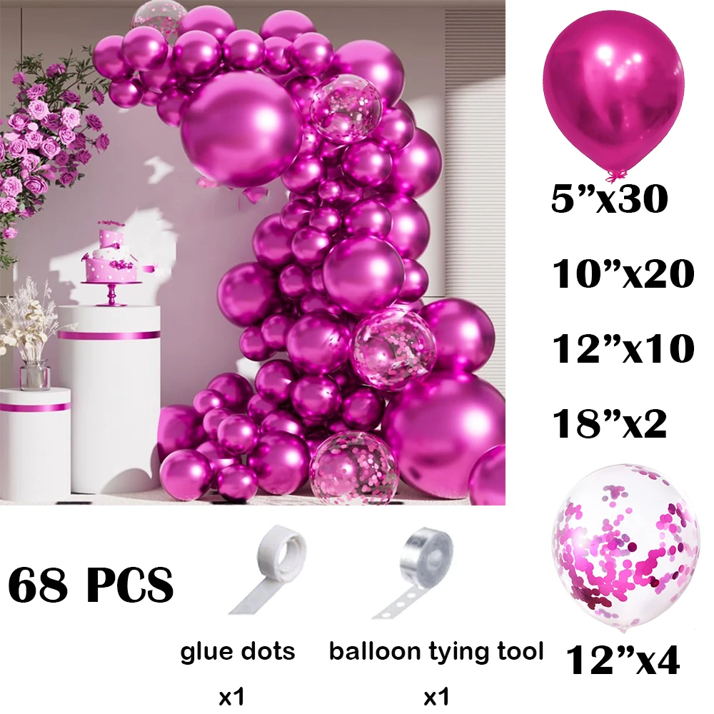 Metallic Hot Pink Balloons Garland Arch Kit 68Pcs Metal Gold Silver Balloon Wedding Girl Birthday Party Baby Shower Decor Globos view 2