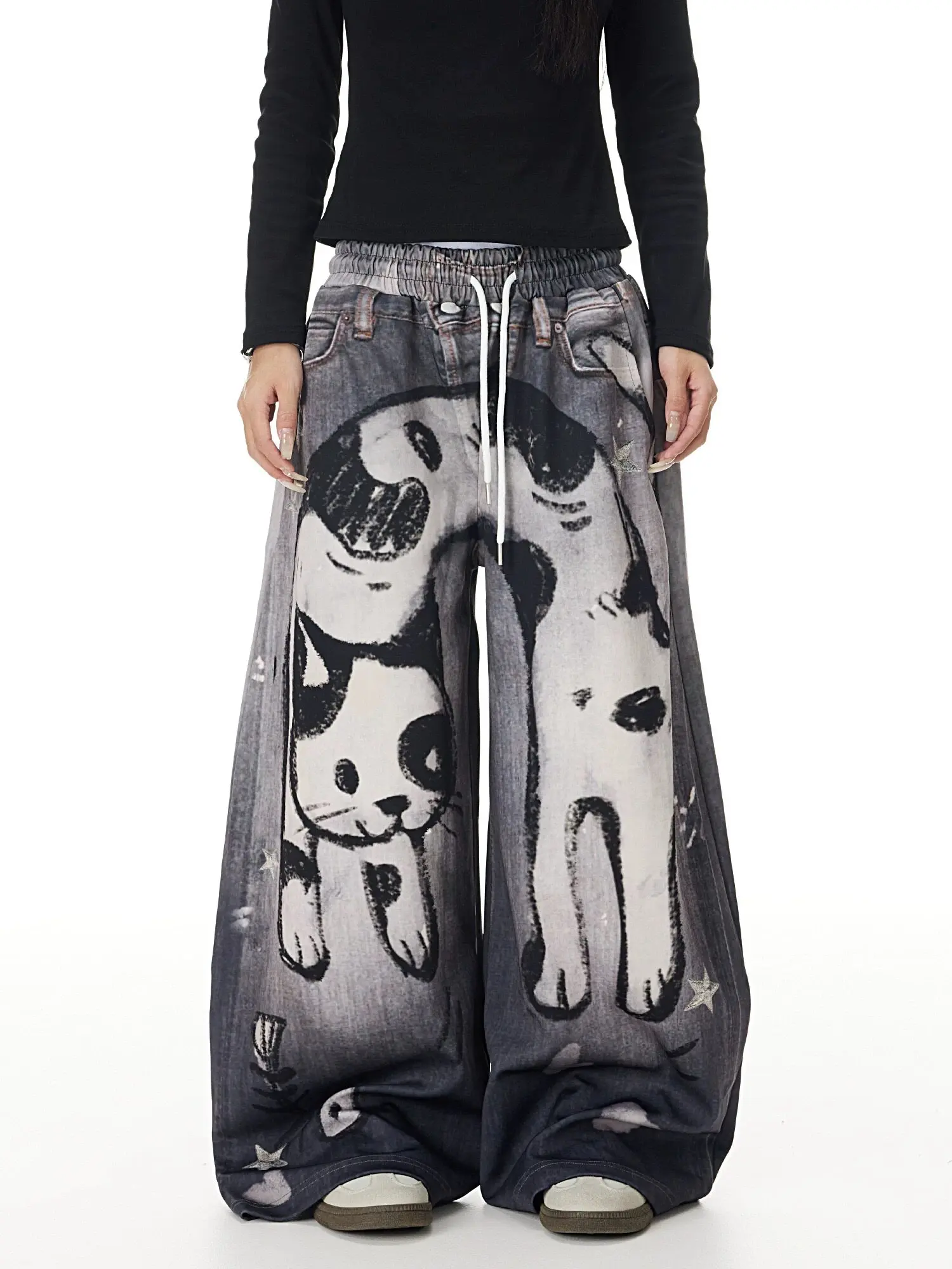 Women's Black Gothic Y2k Jeans Vintage Hiphop Grunge Boyfriend style 3D Print Jeans Pants Baggy Wide Leg Denim Pants Summer 2026