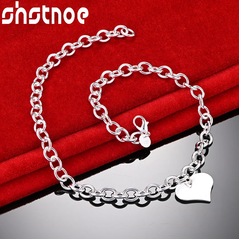 

SHSTONE 925 Sterling Silver Heart Chain Necklace For Women Party Wedding Engagement Fashion Fine Jewelry Birthday Gifts