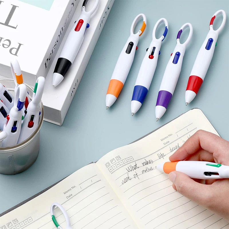 6 szt. Plastikowe karabińczyki Długopisy 4-w-1 Wysuwane długopisy Wielokolorowe długopisy z klamrą na górze dla studentów Prezent