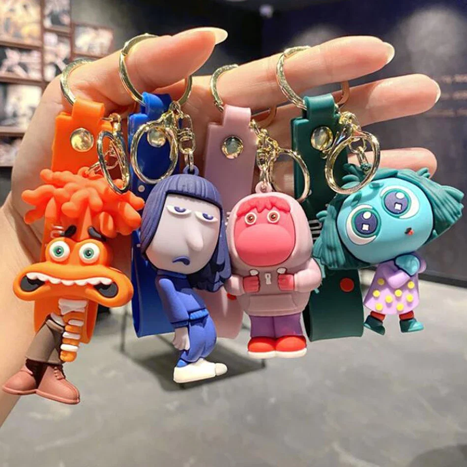 Disney Anime Inside Out 2 Keychain Mind Wars Sad Emotions Kawaii Action Figure Model Toy Doll Men's Car Key Pendant Accessories