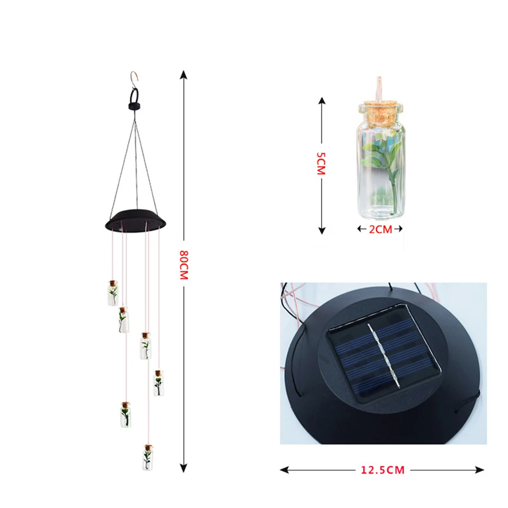 

Solar Bottle Wind Chime Hanging Decorative Colorful LED for Outdoor Garden Courtyard (Black)