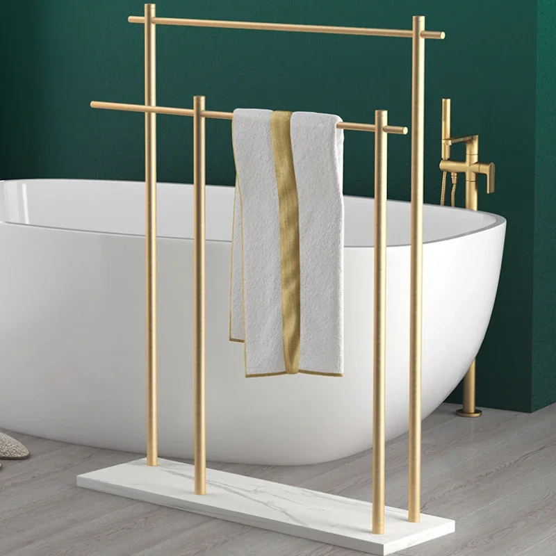 Gold Brush Marble Floor Towel Rack Luxury Bath Towel Stand Storage Shelf Floor Stand Style Organizer Elegant Bathroom Storage