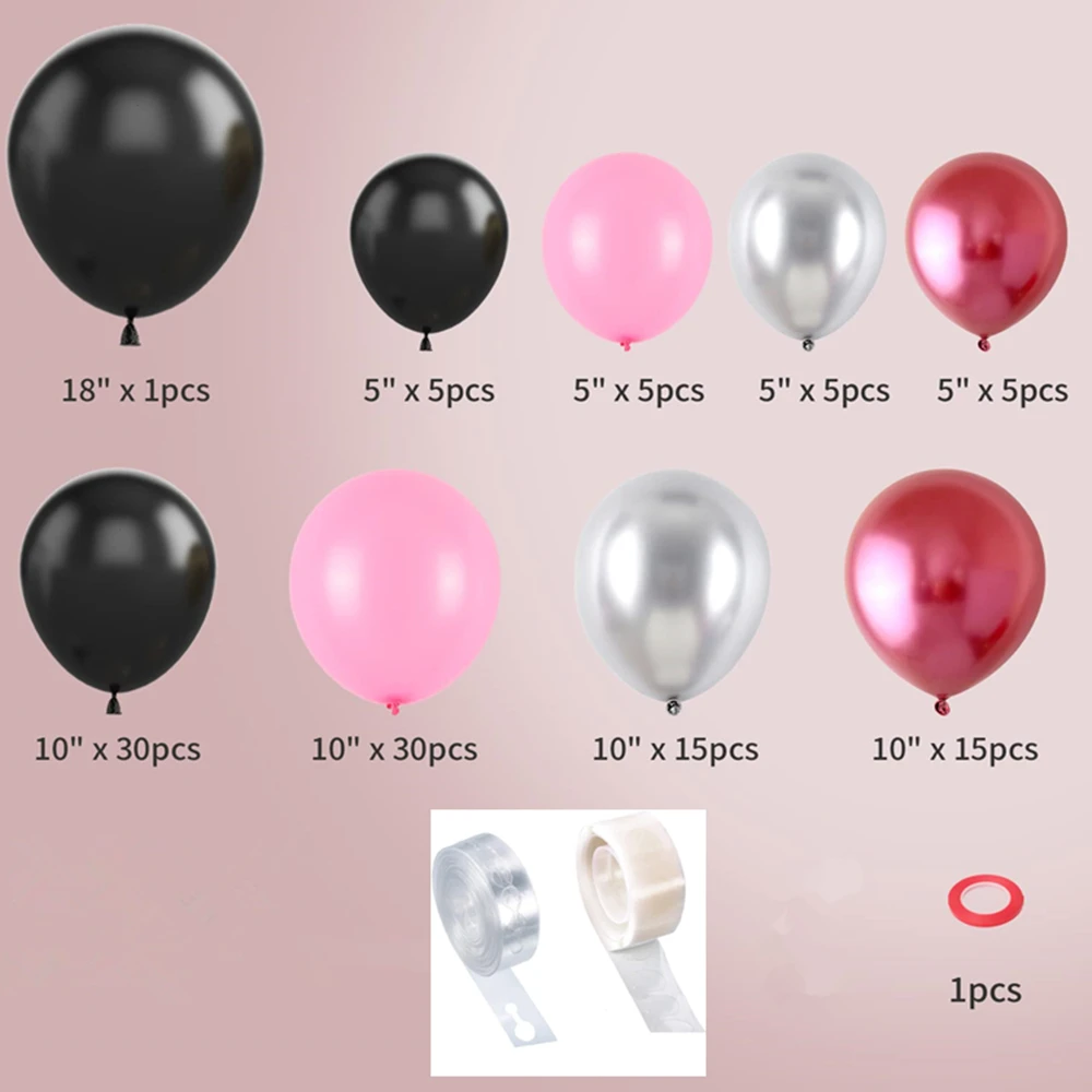 111Pcs Pink Black Silver Latex Balloons Garland Arch Kit for Birthday Wedding Baby Shower Valentine'S Day Party Decoration