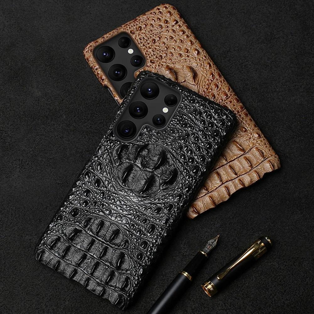 

Genuine Leather 3D Crocodile Head Case for Samsung Galaxy S24 S23 S21 S22 Ultra S23 FE S23Plus Note 20 10 Plus A55 A53 A54 5G