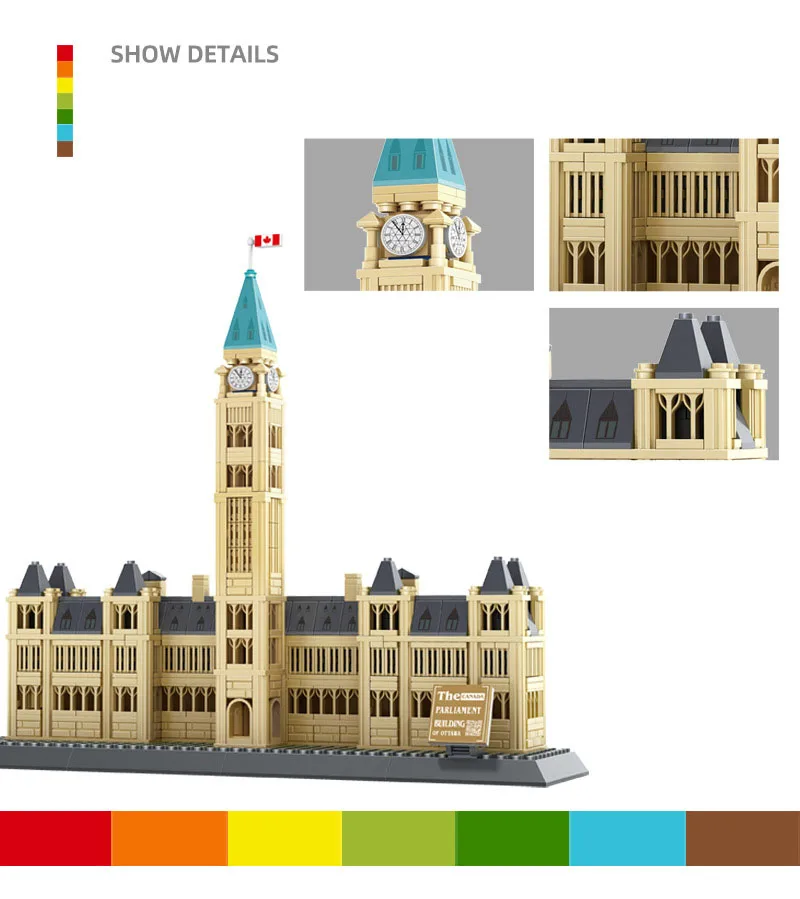 Criativo canadá arquitetura moderna parlamento colina tijolos de construção modelo conjuntos bloco brinquedos educativos coleção