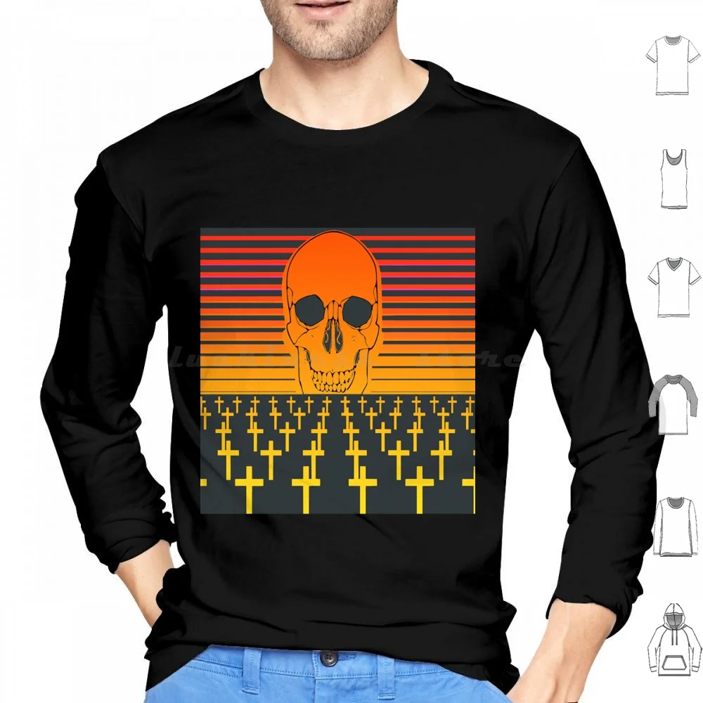 Halloween Skull And Crosses Hoodies Long Sleeve Halloween Autumn Colors Cross Dead Death Graveyard Halloween Art