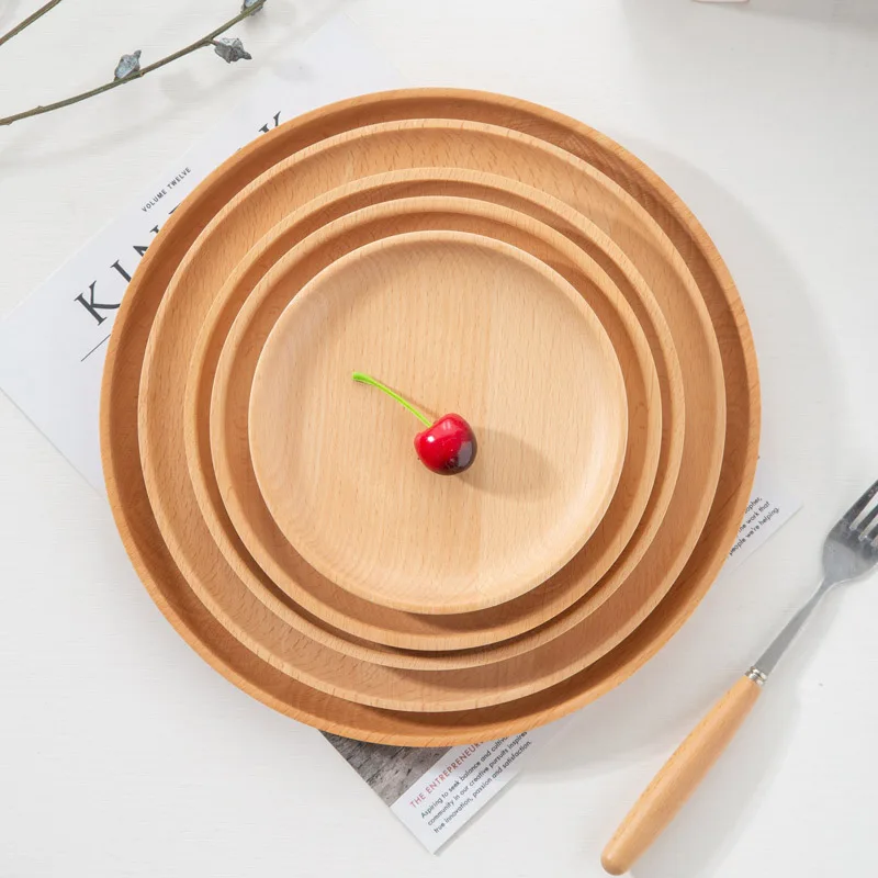 Round Wood Tray For Serving Food And Drinks At Home