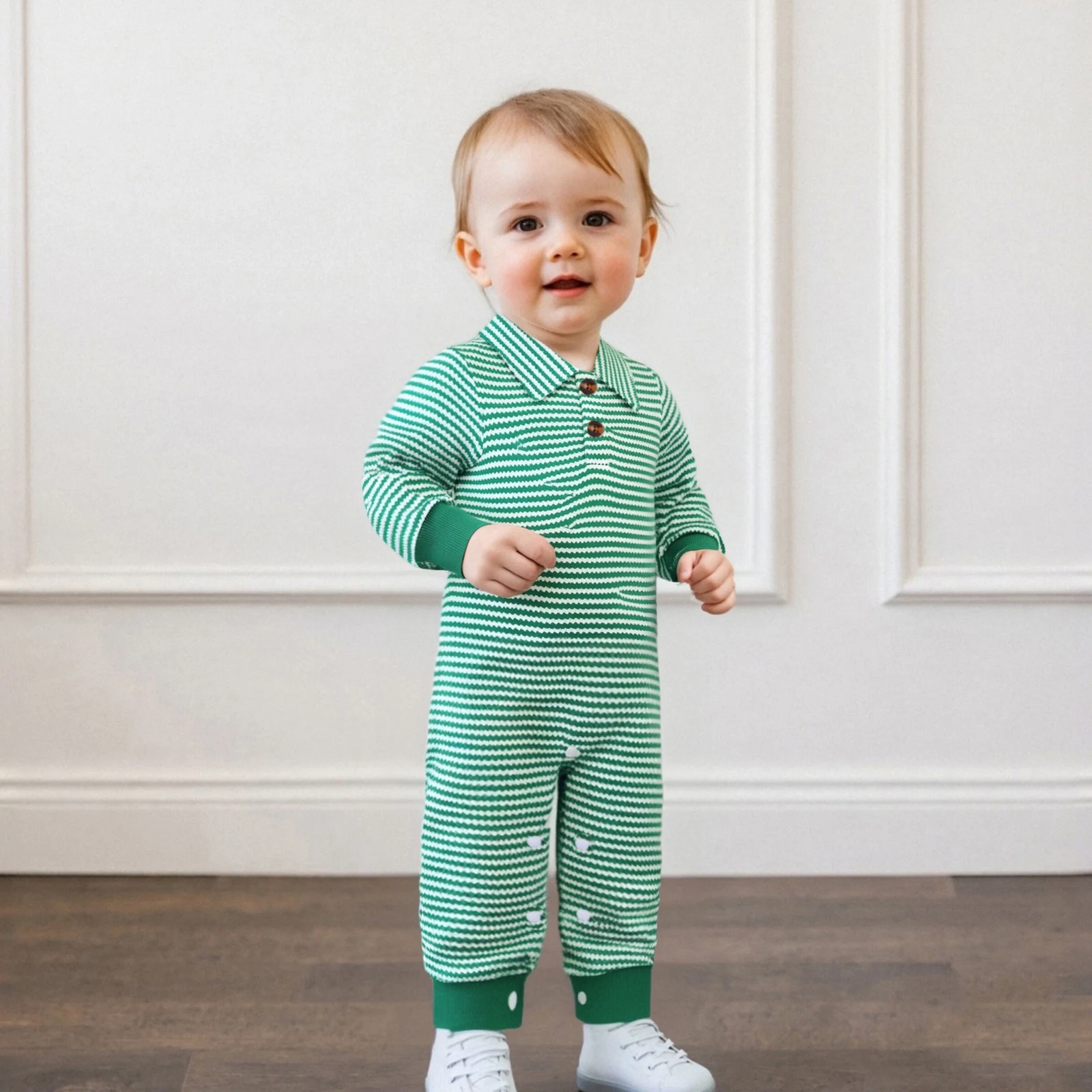 

Baby Boys Jumpsuit Newborn Infant Long Sleeve Turn-down Collar Striped Autumn Romper Newborn Clothes