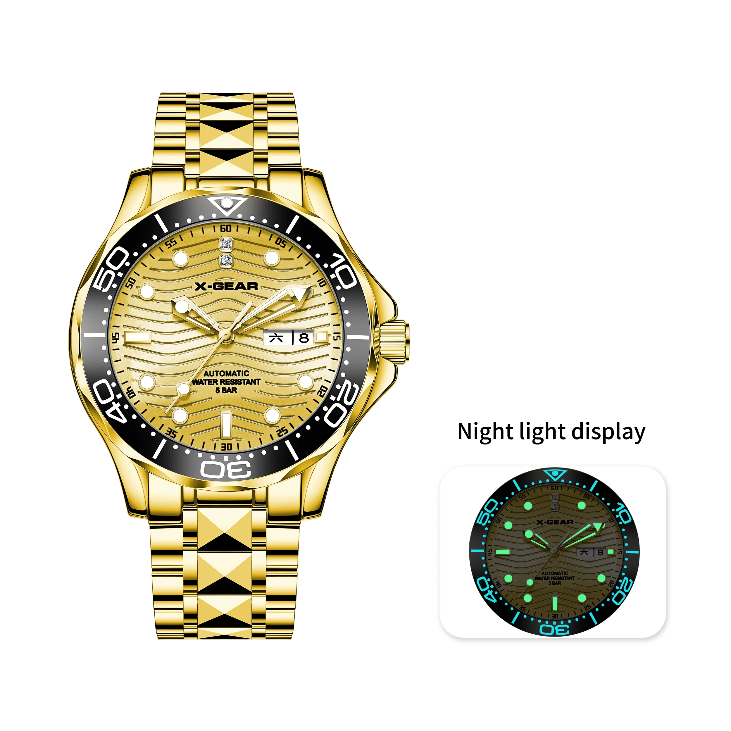 

Мужские механические автоматические часы из нержавеющей стали с керамическим безелем, светящиеся стрелки, наручные часы с еженедельным календарем и дисплеем