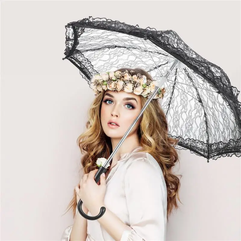 Vintage Black Color Lace Umbrella Parasol for Lady Women Wedding Party Photography Decor Prop Lace Umbrella Decoration