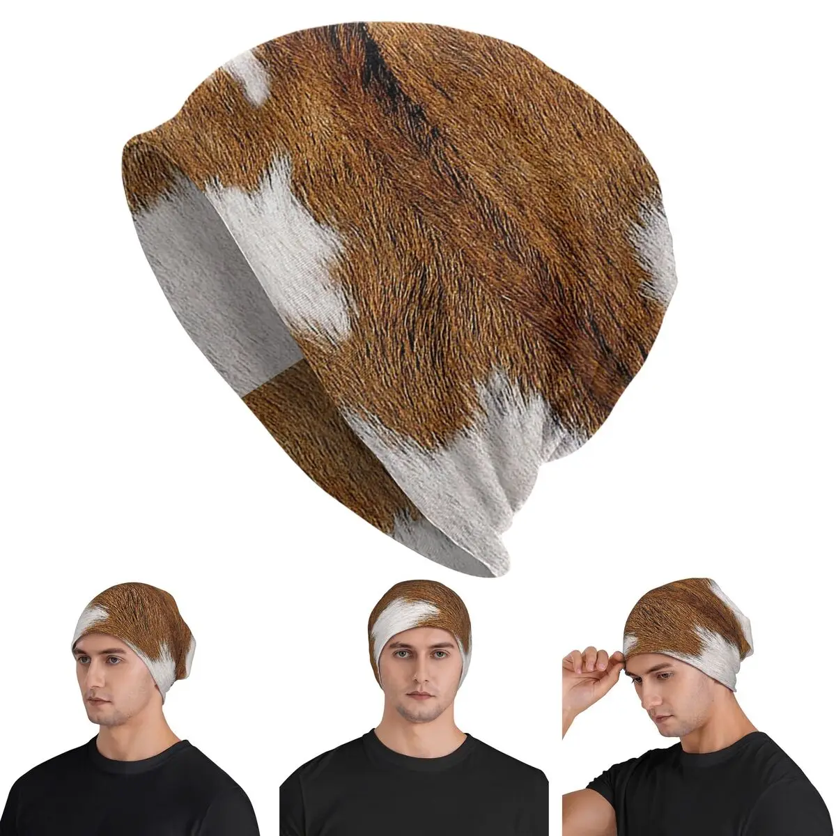

Stylish Cow Fur Cowhide Texture Cow Skin Print Patter Skullies Beanies Hats Warm Autumn Winter Cap Knitted Bonnet Caps Adult