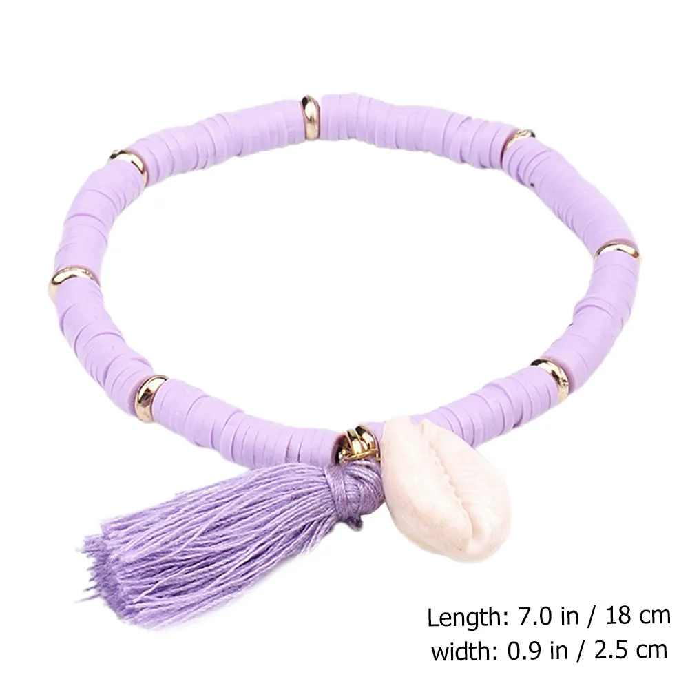 1Pcs Tassel Shell Bracelet Bohemian Style Ethnic Jewelry Creative Polymer Clay Chic Women Chain Party Travel Daily Wristband