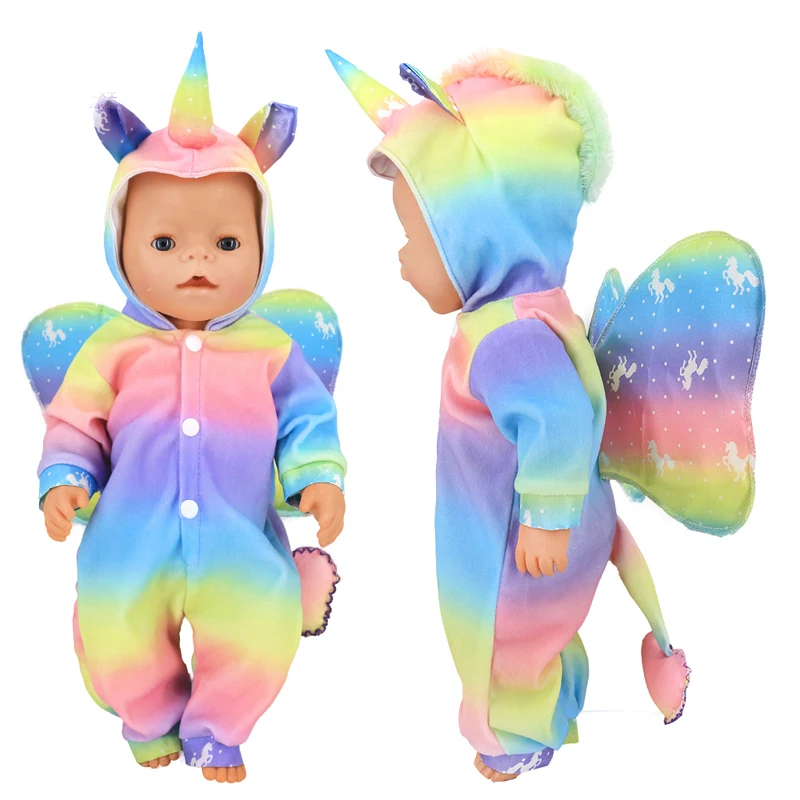 Doll clothes 43 cm baby doll unicorn rainbow unicorn rompers for 17