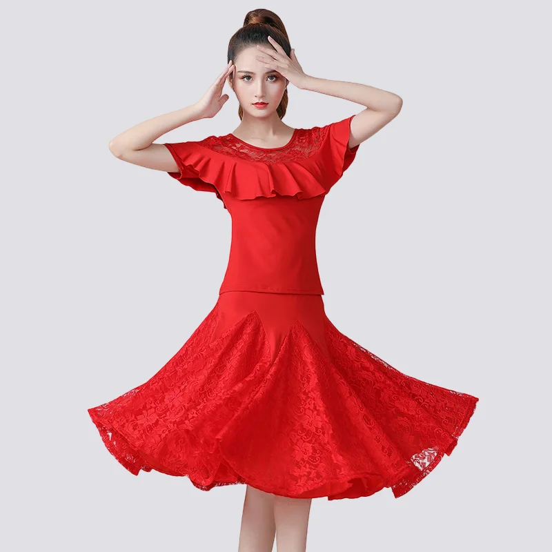 Nieuwe Dans Pak Pak Kant Swing Rok Korte Mouwen Ballroom Dans Rok Square Dance Prestaties Pak
